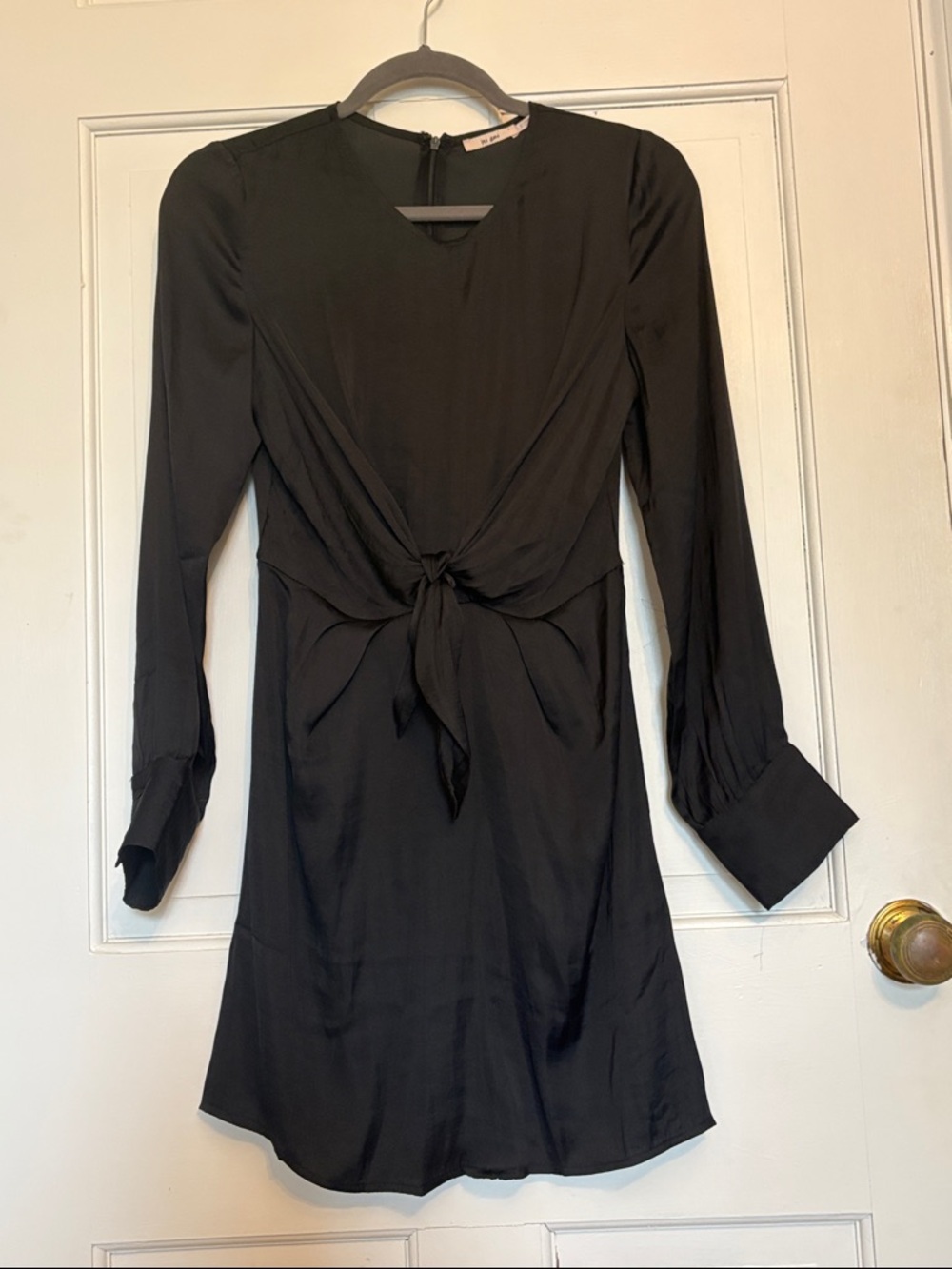 Black Long-Sleeve Tie-Front Women's Dress